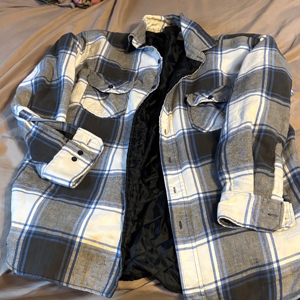 Men's Plaid Shirt Jacket in Blue and Gray